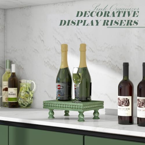 EOSAHR Wood Riser with Beaded: Pedestal Stand for Rustic Home Decor, Green - Image 5