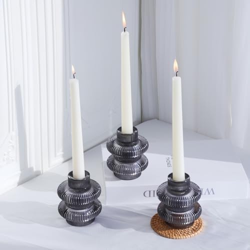 VOHO Smoky Grey Taper Candle Holders Set of 6, Candle Sticks Holder Decor - Image 6