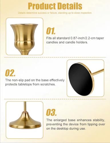 French Gold Taper Candle Holders 2 Sets(6 Pcs) - Tall Metal Candlestick Holders for Table Centerpiece, Formal Dinner, Wedding, Fireplace Mantel Decor, Fits 3/4 Inch Thick Candles - Image 4