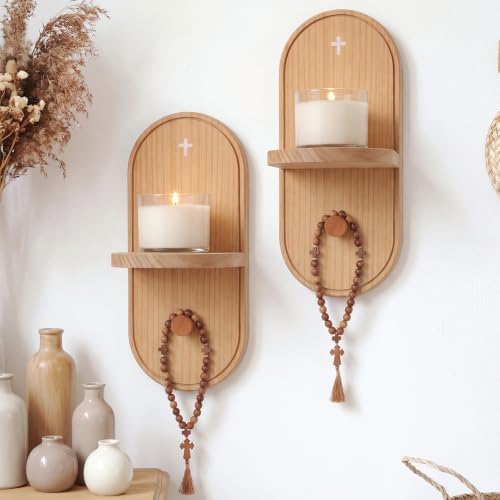 Yinkin 2 Pcs Wooden Christian Rosary Prayer Shelf with Candle Holder by Yinkin