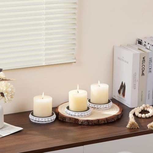 Set of 3 White Wooden Candle Holder Plate Stand for Pillar Candles - Image 5