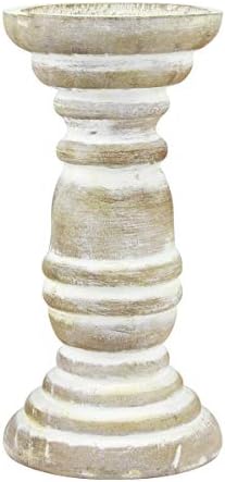 Stonebriar Decorative Worn White Wooden Pillar Candle Holder, Coastal Home Decor, Ocean Inspired Designs for Wedding Decorations, Parties, or Everyday Home, Large 8 Inch by StonebriarCollection