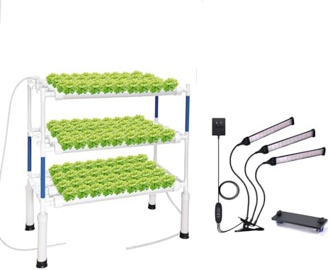 Upgraded Hydroponics Growing System with LED Grow Lights,108 Plant Sites,3 Layers Food-Grade PVC-U Pipes Hydroponic Grow Kit