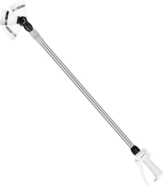 RESTMO 36”-60” Metal Watering Wand, Long Telescopic Tube | 180° Adjustable Ratcheting Head | 7 Spray Patterns | Flow Control, Perfect Garden Hose Sprayer to Water Hanging Baskets, Shrubs, White