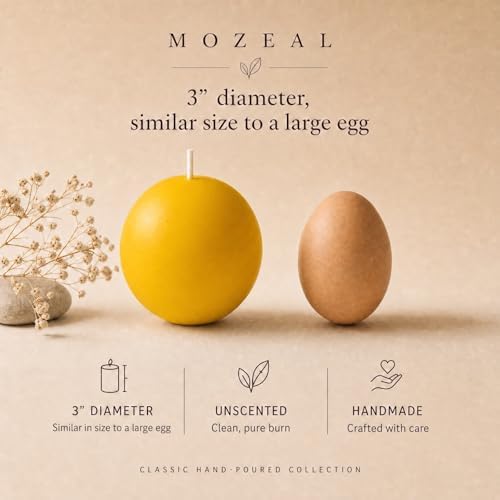 MOZEAL Hand-Poured, 3 Inch Yellow Round Ball Candles - Elegant Yellow Round Pillar Candles Set of 3, Dripless, Unscented, Smokeless, Ideal for Spring and Summer Parties. - Image 3