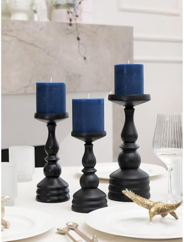 CANDWAX 3x3 Pillar Candles Set of 3 - Rustic Unscented No Drip Dark Blue Candles for Home Decor, Weddings, Centerpieces - Image 3