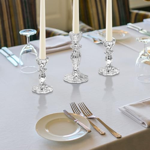 Glass Candlestick Holders Set of 3, Silver Mercury Candle Holder Taper Candle Holders for for Candlesticks, Table Centerpiece, Home Decor,Wedding, Birthday, Party, Christmas - Image 3