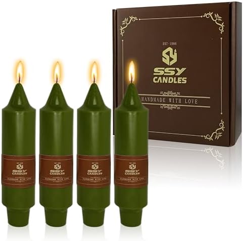 5 inch Short Candle Olive Green Unscented Candles 4 Pack Tapered Candle Ideal as Dinner Candles Smokeless Long Burning Candlesticks for Weddings Dinner Party Home Decor by XINAOBAOLUO