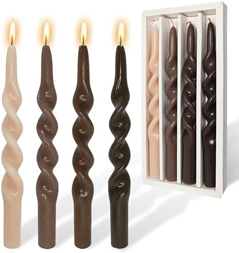 Smokeless Spiral Taper Candles Handmade Gradient Brown 10 Inch Twisted Candlesticks for Wedding Party Home Decor by YUKCAXDLS