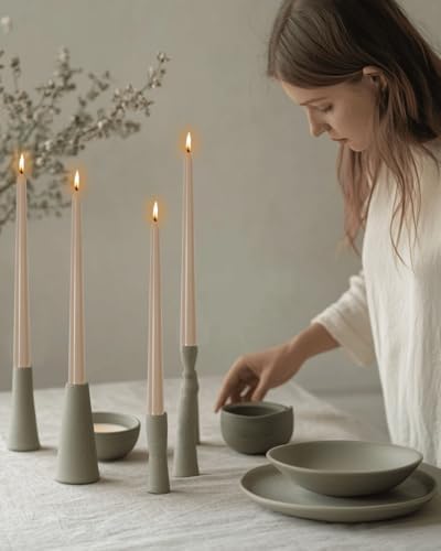 10 Inch Mocha Beige Taper Candles-Dripless Unscented Fall Tapered Candle Smokeless Candlestick Long Slow Burning 8 Hours Tall Sticks for Christmas Wedding Dinner Parties 12 Pack - Image 3