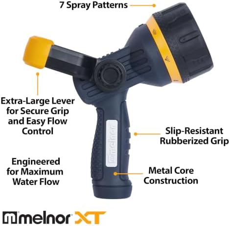 Melnor 65157AMZ Torrent 7-Pattern Hose Nozzle, High-Flow Spray with Metal Core and Flow Control Lever, Heavy-Duty Water Nozzle for Cleaning and Watering, Black, Orange - Image 3