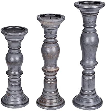 Rustic Candle Holder Set of 3 – 10", 8", 6" – Burnt Finish Wooden Pillar Stands for Wedding, Party, Home Décor, Spa – Country Style Gift for Table Centerpiece by TheWoodenTown