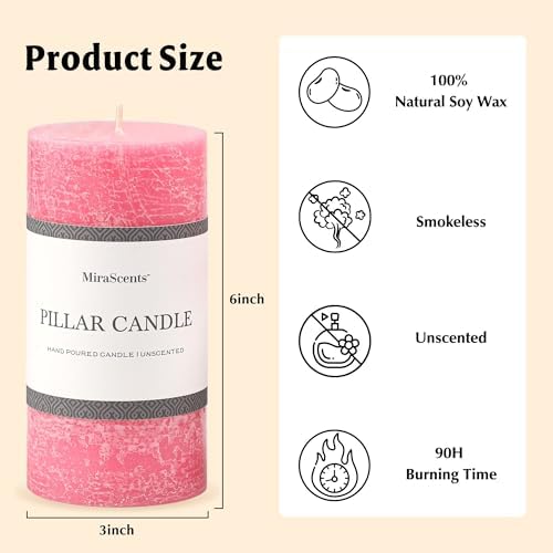 3x6 Inch Pink Pillar Candles Set of 3 - Hand-Poured Unscented Candles, Long Clean Burning, Smokeless Dripless Candle for Dinner Table, Home, Bathroom, Wedding, Valentines Day Decor - Image 6