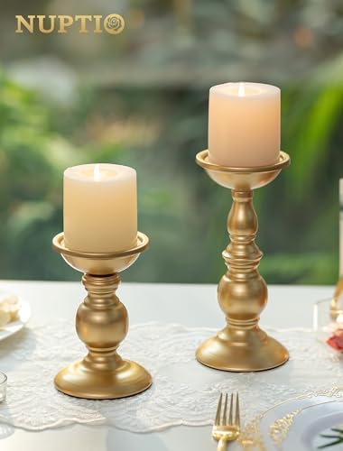 NUPTIO Gold Candle Holder for Table: Tall Brass Stand for 3" Pillars - Image 4
