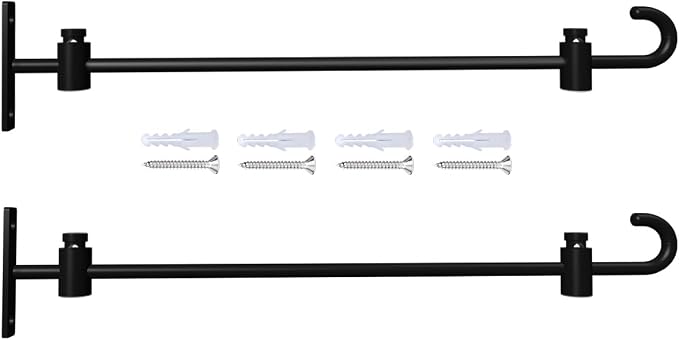 Koutemie Wall Garden Flag Stand Holder Pole with Stoppers for 12 x 18 Outside Small Yard Flags Décor, One Piece Wall Mounted Metal Garden Flag Scroll Hanger for Mailbox Post, Black, 2 Pack