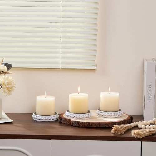 Set of 3 White Wooden Candle Holder Plate Stand for Pillar Candles - Image 4