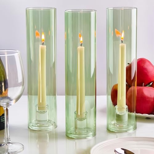 Vixdonos Glass Hurricane Candle Holder Set of 3 Modern Candlestick Holders Long Taper Candle Stand with 11.8 inch Tall Cylinder Windproof Cover for Wedding Party Table Centerpiece Outdoor by Vixdonos