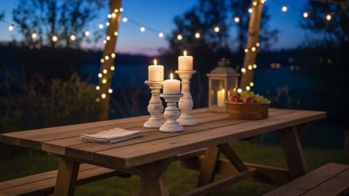 White Pillar Candle Holder Set of 3 - Farmhouse Wood Candle Stand, Mantle Decor Centerpieces for Fireplace, Living or Dining Room Table 6 X 8 X 10 Inch - Image 4