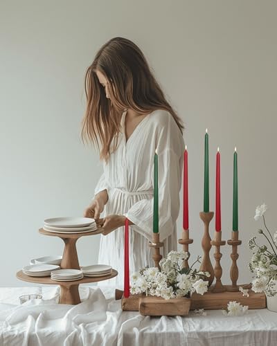 12 Inch Christmas Taper Candles Unscented Smokeless Long Tall Tapered Candle for Candlesticks Sticks Wedding Advent Home Decor Dinner，Set of 12,Redgreen - Image 5