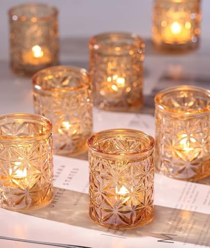 Gold Votive Candle Holders Set of 12, Tea Lights Candle Holders Glass for Wedding Table Centerpieces, Gold Candle Holder for Christmas Party Diwali Centerpieces for Table, Home Party Supplies by TripodBird