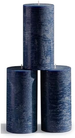 CANDWAX Large Pillar Candles 3x6 Inch – Set of 3 Unscented Dripless Dark Blue Candles, Rustic Finish for Weddings, Home Interior, Centerpieces by CANDWAX
