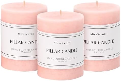 3x4 Inch Pink Pillar Candles Set of 3, Hand-Poured Unscented Pillar Candle, by MiraScents