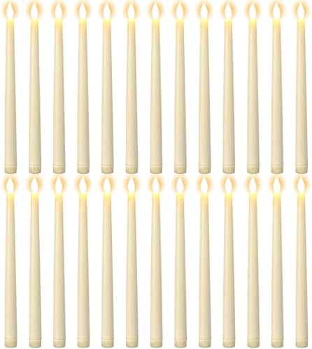 GenSwin 26 Pcs Flameless Taper Candles with 3D Wick, LED Taper Candles Battery Operated, Flameless Battery Candlesticks for Home Party Wedding Christmas Decor(Ivory, 0.78”x10.8”) by GenSwin