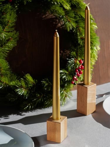 CANDWAX 10 inch Gold Taper Candles Set of 12 - Dripless Christmas Candles Taper - Long Burning and Fragrance-Free - Gold Candlesticks - Image 5