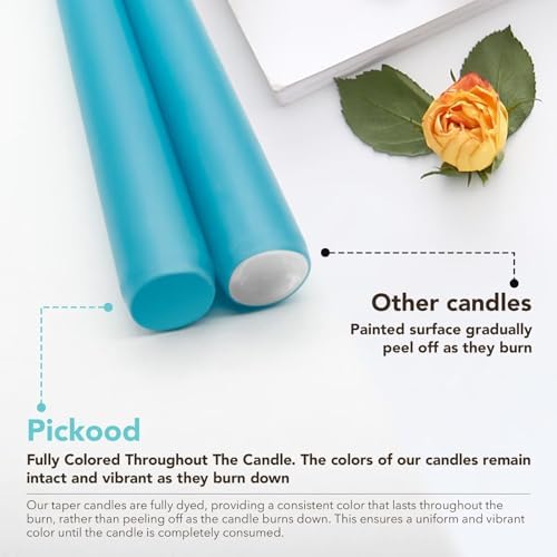 New Burning Formula Unscented Dripless 12-Inch Taper Candles Set of 12 - Turquoise, for Wedding, Dinner - Smokeless, Long Burning - Hand Poured, Colored Tall Candlesticks - Turquesa - Image 3