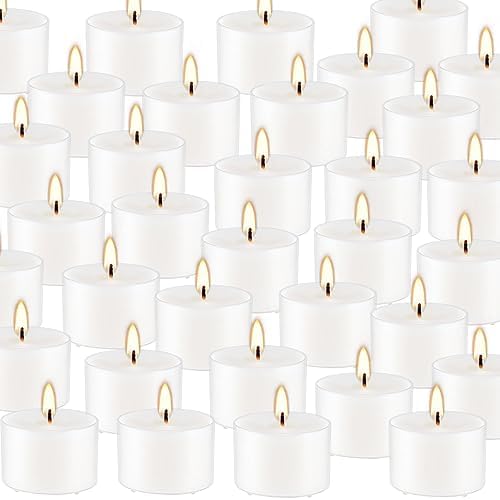 Set of 50 White Scented Tealight Candles Bulk, Vanilla Fragrance Wax with Clear Container, for Restaurant Dinner Weddings Baby Showers, Long Burning, 8 Hours - Image 3