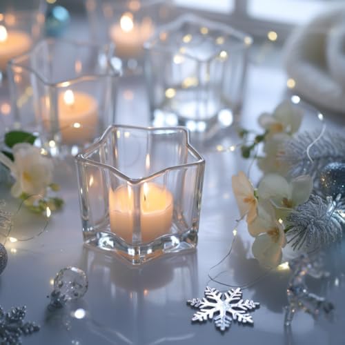 Letine 8pcs Clear Star Tea Light Candle Holders - Glass Votive Holders for Diwali, Wedding Centerpiece, Fall & Holiday Decor - Lucky Star Jar Starlight Vessels (2.44" H, 1.45" Base) - Image 3