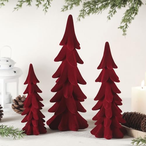 Cinnvoice 3 Set Velvet Christmas Tree Figurines, Red by QinYee