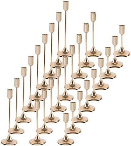 27 Pcs Gold Candlestick Holders Set - Vintage Brass Taper Candle Holder for Pillar Candles - Modern Decorative Centerpiece for Wedding Fireplace Mantel Decor - Cozy Atmosphere Housewarming Gift by WJWHQ