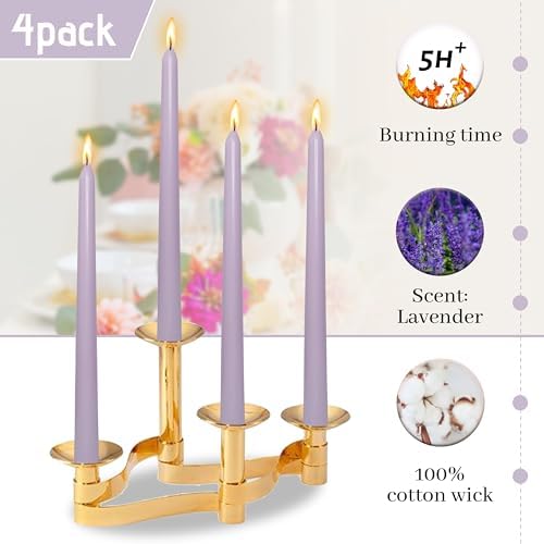 4 Purple Lavender Scented 10 Inch Handmade Taper Candles - Image 3