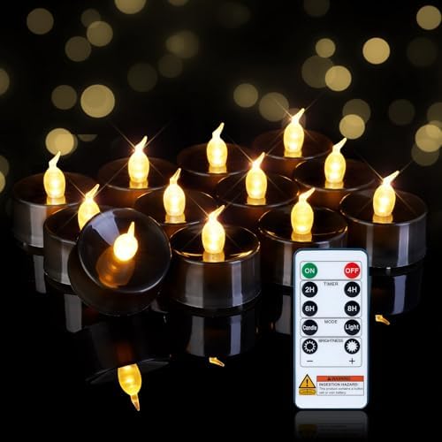 Homemory 12-Pack Black Remote Flameless Battery Tea Light Candles, 400+ Hrs by Homemory