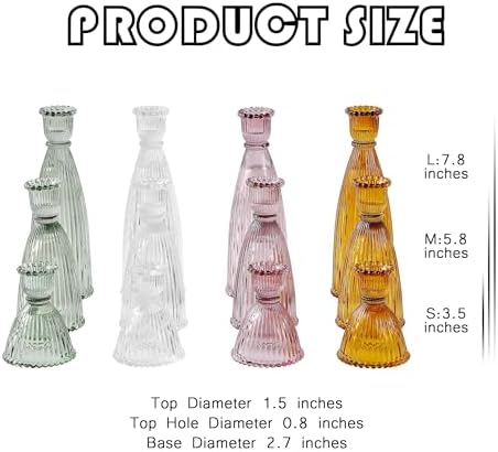 Vertical Stripe Candlestick Holders Set of 3, Premium Glass Candle Holders for Candlesticks and Taper Candles, Vintage Candle Holder Decor for Table Centerpiece, Amber - Image 7