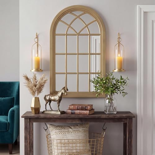 Set of 2 Gold Wall Candle Sconces Decor Wall Candle Holder for Pillar Candles - Modern Metal Hurricane Lantern Decoration for Indoor Porch Fireplace Bathroom Living Room - Image 6