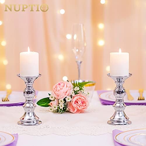 NUPTIO Silver Pillar Candle Holders: Centerpieces for 2 inches Candles - Image 2