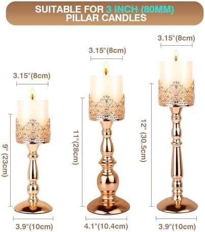 Candle Holders for Pillar Candles Set of 3 Gold Vintage Tall Candle Holders Decorative Large Table Centerpieces Candle Stand Decor - Image 6