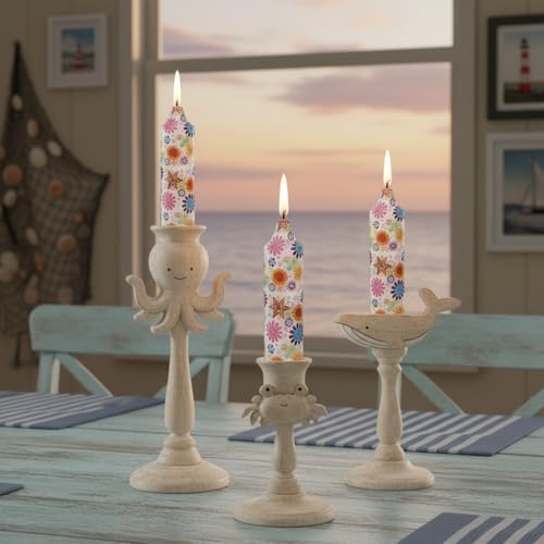 5 inch Short Candle Floral Candle Sticks Seashell Printed Candles Stick Handmade Unscented Taper Candle 4 Pack Flower Tapered Candles for Evening Wedding, Bohemian Seaside Theme Home Decor - Image 6