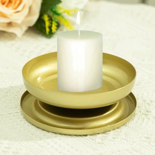 Gold Iron Plate Candle Holder, Golden Metal Pillar Candle Plate with Spike, Easy Candle Installation Ideal for Wax & LED Candle Gardens, Spa, Aromatherapy, Wedding, Party - Image 3