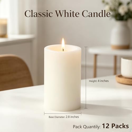 Pillar Candles White 12 Pack, 2.8x4 Inch Unscented Candle - Image 2