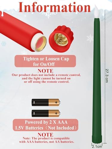 Treela Battery Operated LED Taper Candles,Basic,10 Inch,Red,Green - Image 2