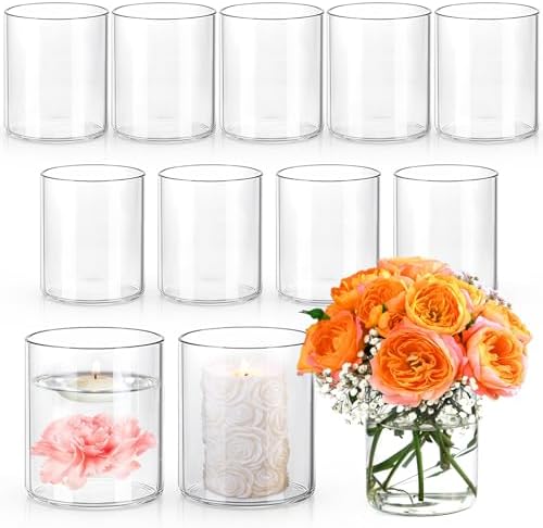 UPBUD 4 Inch Glass Cylinder Vases for Centerpieces, Small Vases for Flowers by UPBUD