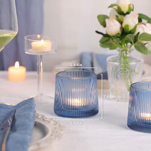 DARJEN Blue Ribbed Tealight Votive Candle Holders- 6Pack - Image 2