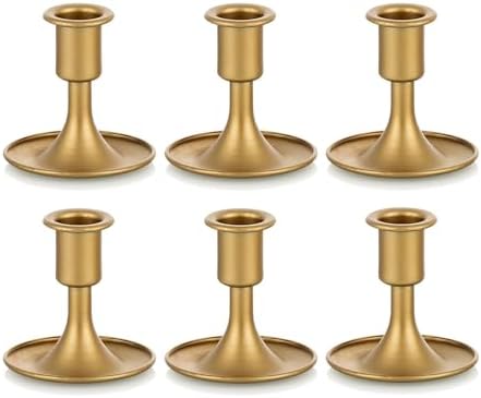 Candlestick Holders Taper Candle Holders, Romadedi Gold Candle Stick Candle Holder for Table Centerpiece, Wedding Reception, Festive Christmas Mantel Decoration or Home Decor, Set of 6 by ROMADEDI