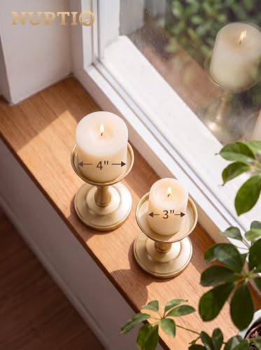NUPTIO Large Gold Pillar Candle Holders, Set of 2 - Image 2