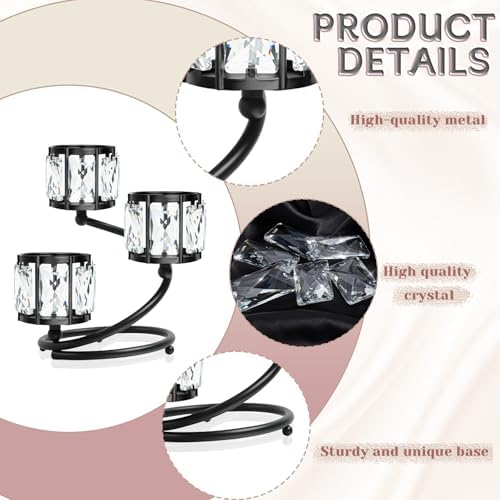 Metal 3 Arm Crystal Candle Holder - Tea Light Centerpiece Candle Holder, Votive Holder with Sparkling Crystal Bowl, Suitable for Wedding, Table Centerpiece, Home Decor (2, 3 arm-Black) - Image 3