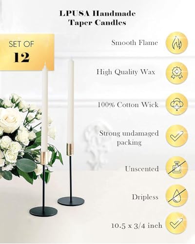Ribbed Ivory Taper Candles 10.5 inch Dripless Cream Tapered Candles Ideal as Dinner Candle Smokeless Unscented Long Burning Tall Candlesticks，Set of 12 - Image 3
