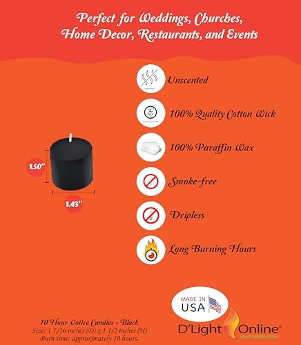D'light Online Unscented Votive Candles - for Birthdays, Baby Shower, Home Decoration and Weddings (Black, 10 Hour - Set of 288) - Image 2